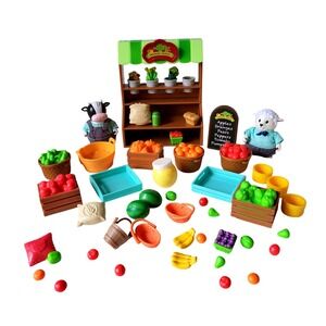 Woodzeez Farmstand Playset 54 Pc Vegetables Cow Sheep Farm‎ Toy Set